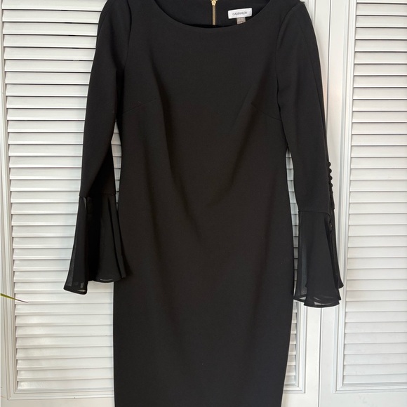 Calvin Klein Black Bell Sleeve Dress with Sheer Sleeves - Picture 4 of 7